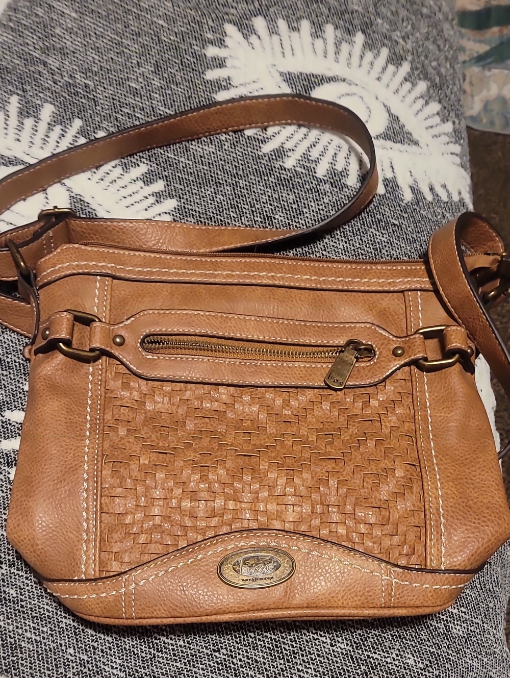 boc Woven Front Tan Crossbody Bag